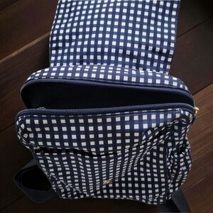 Tory Burch Navy and White Checkered Backpack